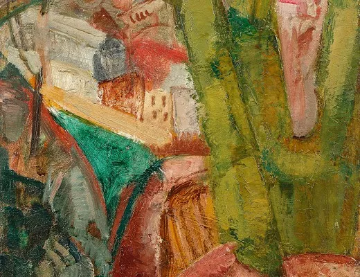 Paysage à l’arbre vert et aux toits rouges
